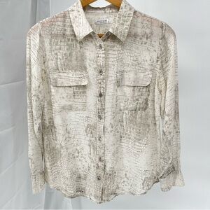 Light Beige Croc-Print Button-Front Women's Shirt